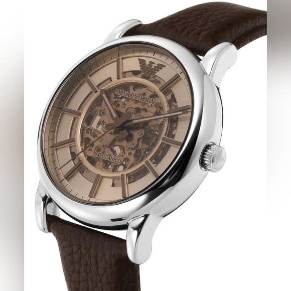 Emporio Armani Luigi AR1982 Automatic Skeleton Dial Leather Strap Men's Watch - Picture 11 of 16